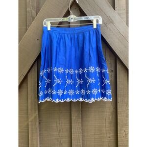Vero Moda Embroidered Skirt Women's XS Cobalt Blue Cotton Scalloped Boho